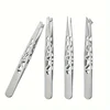 4-piece, professional premium stainless steel tweezers set precision eyebrow shaping removal tools 2