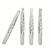 4-piece, professional premium stainless steel tweezers set precision eyebrow shaping removal tools 2