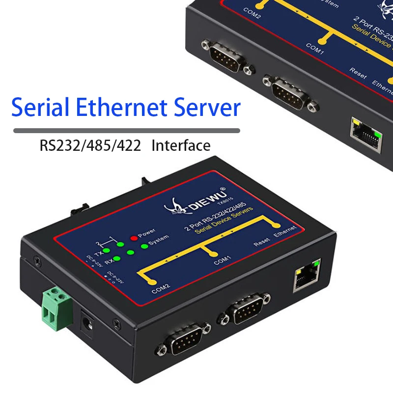 

RS232/485/422 Serial device servers RS232 to 2 Port Ethernet Server Industrial Grade support Auto-MDI/MDIX RJ-45 LAN Adapter