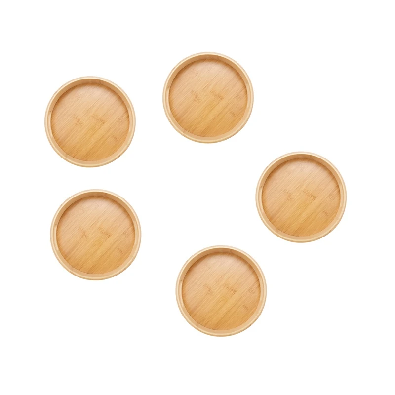 

5X Round Serving Bamboo Wooden Tray For Dinner Trays Tea Bar Breakfast Food Container Handle Storage Tray 1