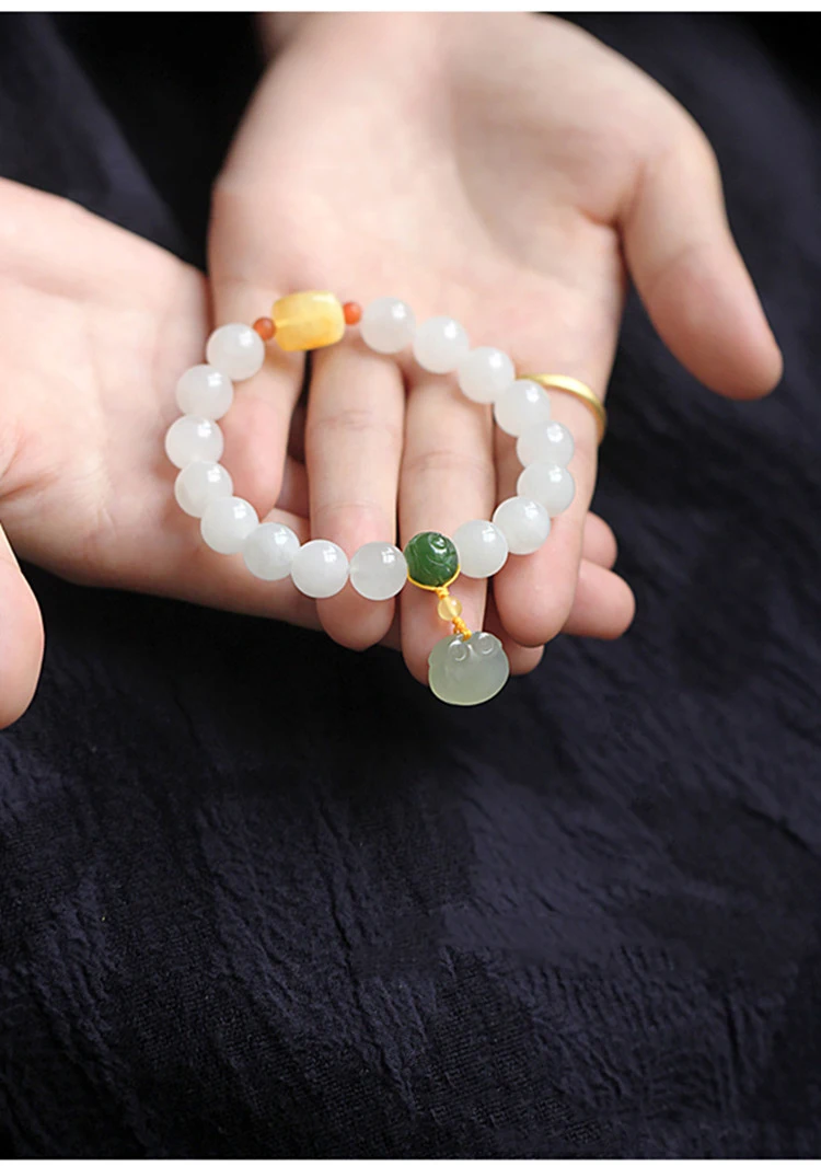 Elegante Anhänger Verstellbare Armbänder Mode Freundschaft Schmuck Geschenke Hetian Weiße Jade Buddha Perlen Hand String Für Frauen – Detail 3