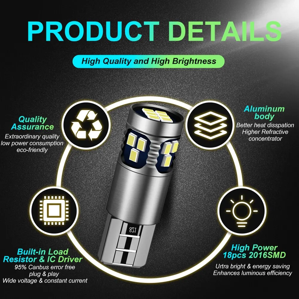 Ÿ ȥٿ  , T10 LED W5W ĵ 194 168, ڵ Ŭ , 6500K ȭƮ,   LED , 2 