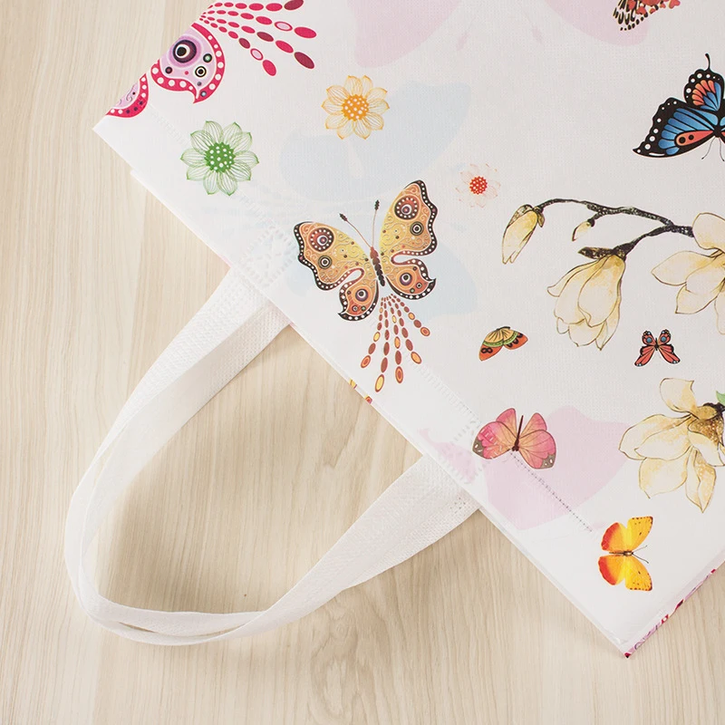 Butterfly Printing Folding Takeaway Bag Non-woven Fabric Film Coated Reusable Shopping Bag Travel Grocery Folding Bags 4