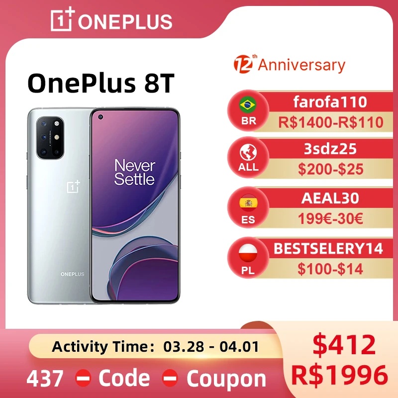 Global Version OnePlus 8T 5G Smartphone Snapdragon 865 48MP Camera 120Hz AMOLED Fluid Screen 65W Fast Charging NFC Mobile Phone oneplus one cell phone