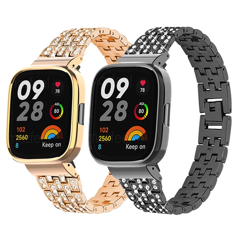 

Бриллиантовый ремешок для часов Redmi Watch 3 Active, ремешок для смарт-часов + металлический браслет для Redmi Watch 3/2 Lite/Mi Watch Lite