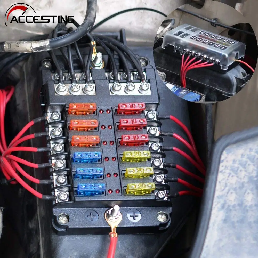 12V 24V 6 Way 12 Way Blade Fuse Box Holder For Car Boat Fuse Holder Block Power Panel Board Camper RV Truck Accessories Set