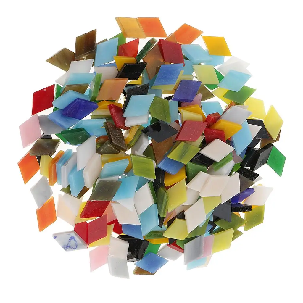 2x300 Pieces Assortment of Colored Glass Tiles for DIY Rhombus 12mm
