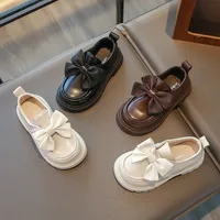 Children Leather Shoes Chunky Solid Color Stylish Kids Shoe Spring Bowknot Morden Daily School Comfy Girl's Mary Janes 26-36 2