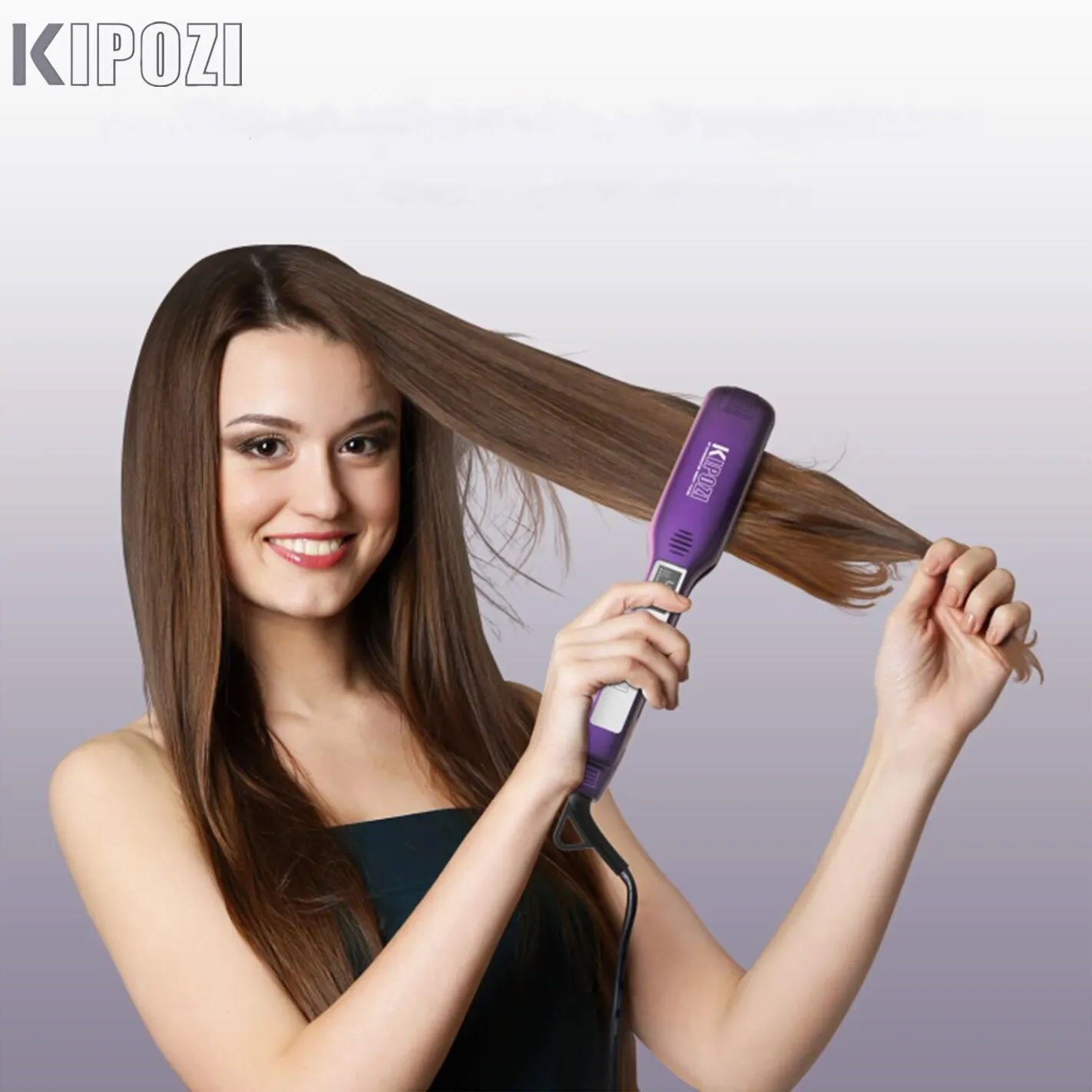 Hair Straightener KIPOZI Professional Titanium Flat Iron Hair Straightener with Digital LCD Display Dual Voltage Instant Heating Curling Iron