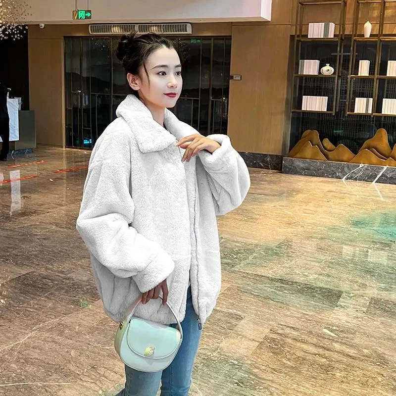 Fluffy Autumn Winter Faux Fur Jackets Women Turn Down Collar Loose Coats Korean Fashion Clothing Women\'s Fur Outerwears