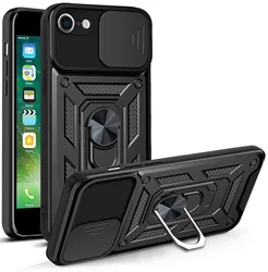 Anti - Scratch Military Grade Armor Case with Magnetic Ring and Camera Lens Holder Cover - iPhone 7 Plus (Black)