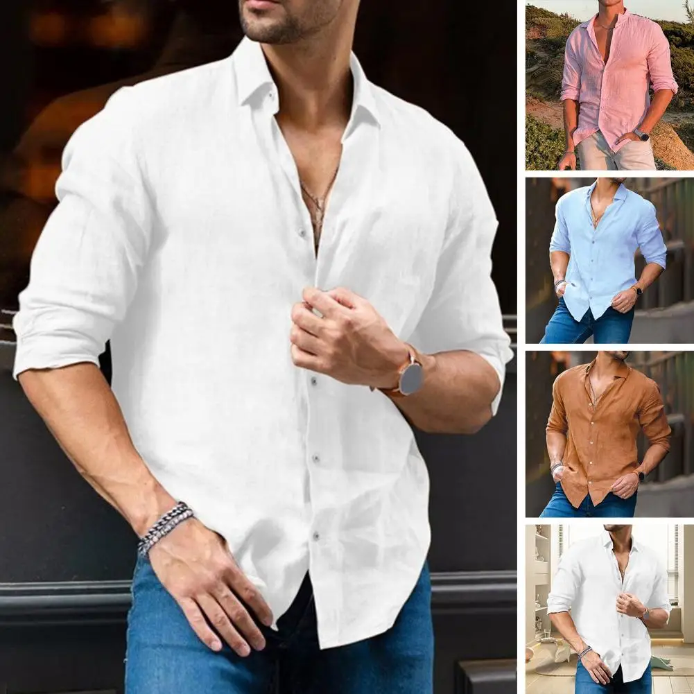 

Men Shirts Lapel Button Solid Color Long Sleeve Single-breasted Shirts Autumn Casual Shirts for men camisas y blusas