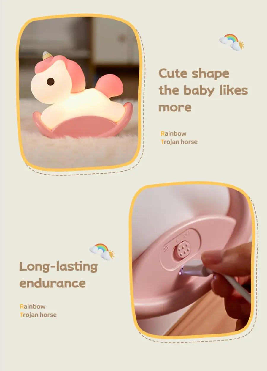 Nachtlicht für Kinder, Kawaii-Trojaner-Pferd-Nachtlampe, wiederaufladbare USB-Nachtlichter, Geburtstagsgeschenke für Jungen und Mädchen, Raumdekoration_voghion.com