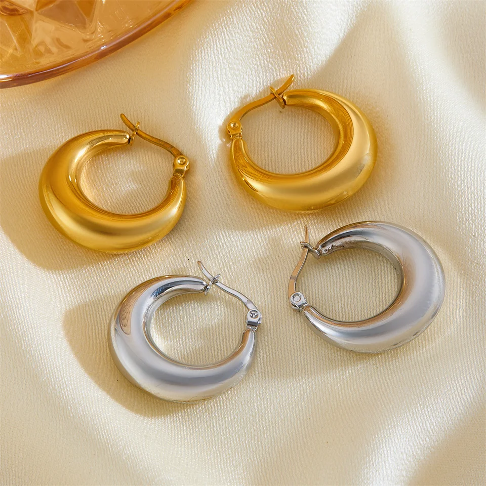 Orecchini A Cerchio Intrecciati Dorati In Acciaio Inox | Placcati Oro 18K, Ipoallergenici, Resistenti All'ossidazione | Gioielli Donna Happiness Boutique - 2
