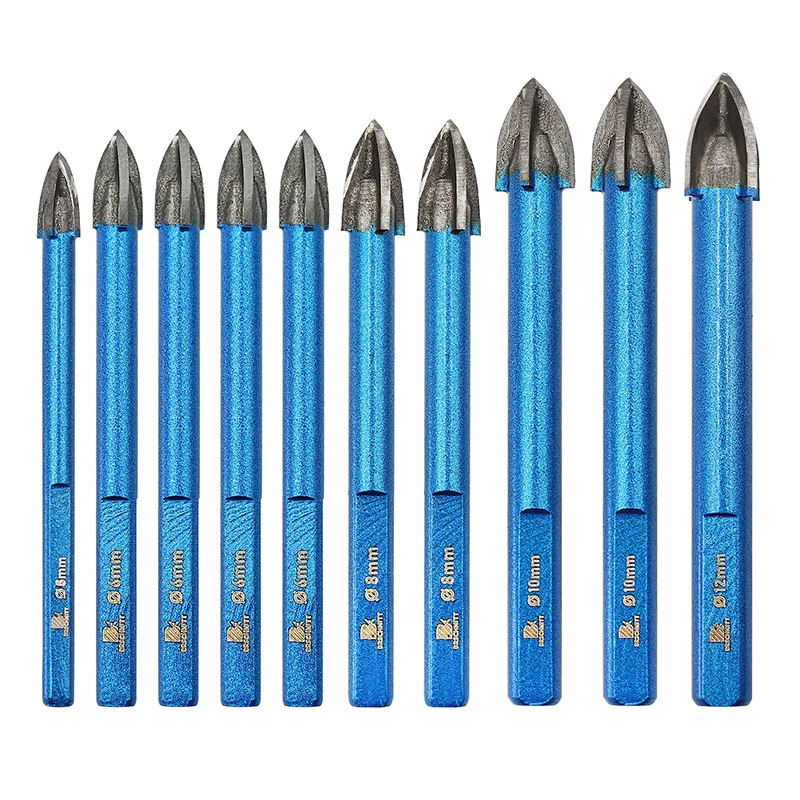 BRSCHNITT Karbür Matkap Uçları Seti 10 Parça Üçgen Saplı Ahşap Plastik Granit Mermer Delik Testere Matkap Uçları Seti