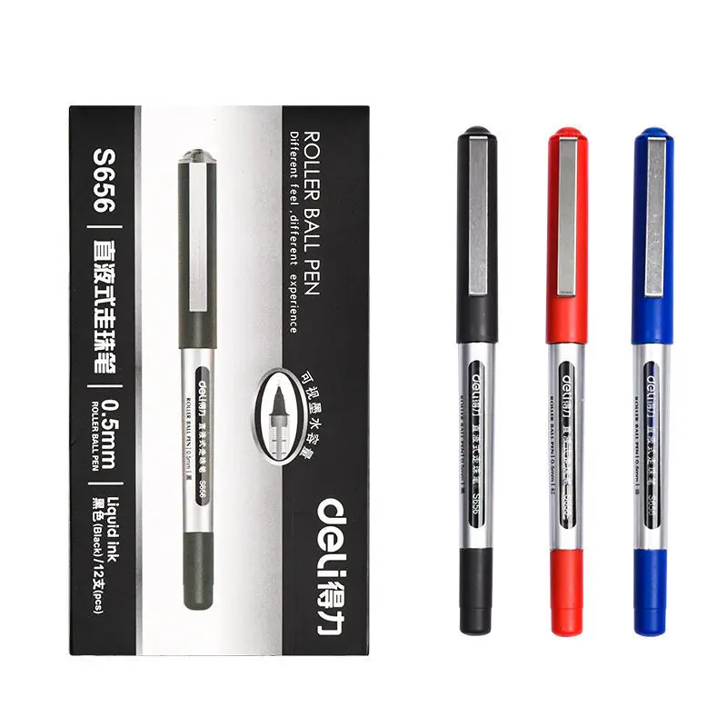 12pcs S656 Straight Liquid Ball Pen Marker Neutral Student Test 0.5 Black Office Signature Water Work |