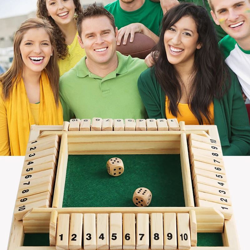 Shut The Box Dice Board Game Wooden Flaps & Dices 4 Players Pub Bar Party Supplies Family Entertainment For Kids & Adults