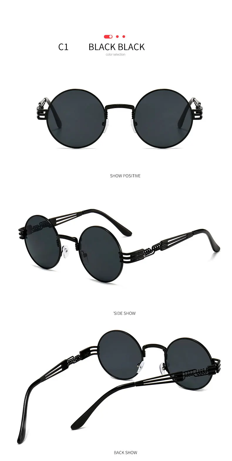 BOYSEEN Punk Stil Metall Sonnenbrille Männer Frauen Runde Vintage Hiphop Sonnenbrille Marke Designer Mode Spiegel Eyegalsses UV400 – Detail 9