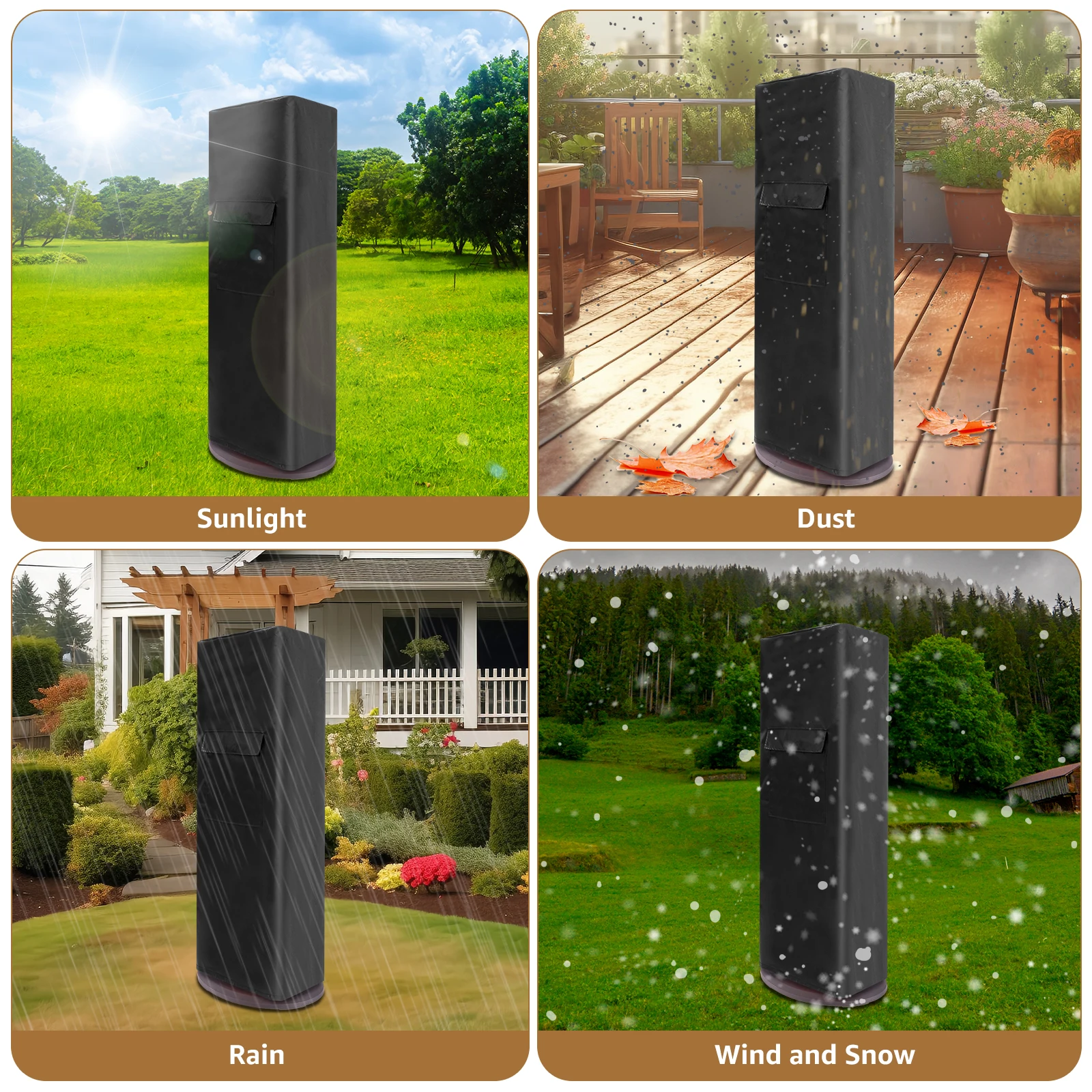 Waterproof Patio Heater Cover with Zipper and Drawstring