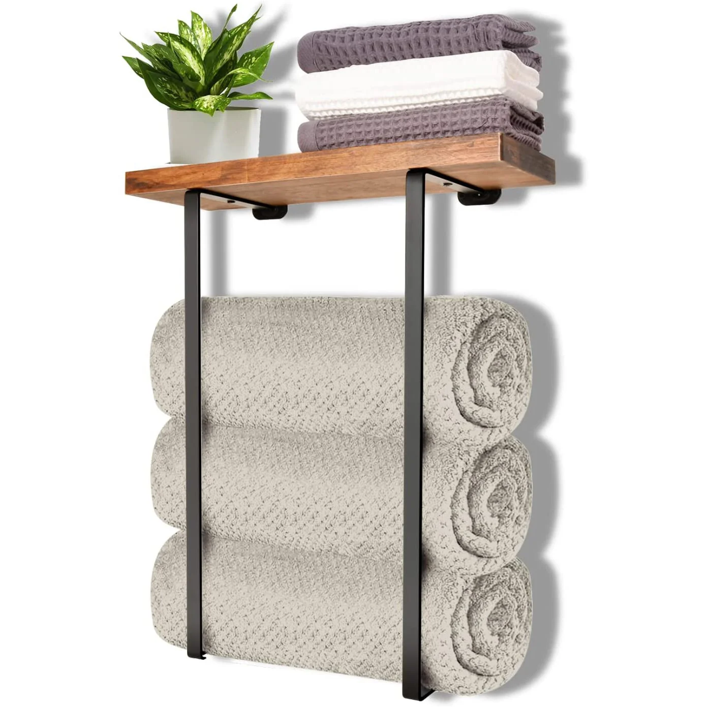 Simple wall mounted metal towel rack Removable bathroom wooden towel rack Toilet storage