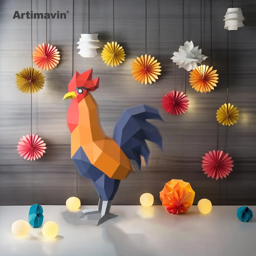 Rooster Creative Handmade DIY Origami 3D Paper Carving Model Interior Decoration Paper Art Trendy Toys