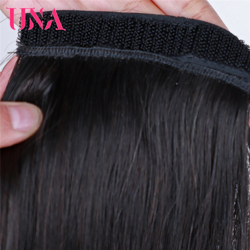 UNA 18" Indian Human Hair Drawstring Ponytail Slik Straight Hairpiece With Two Plastic Combs Natural Black Hair 18 Inch ponytail