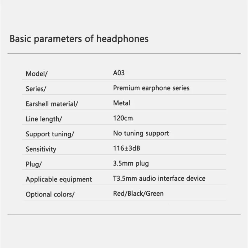 A03 3.5mm Subwoofer In-Ear Headphones Stereo HIFI Wired Earpiece Music Earphones Sport Headset for Phone