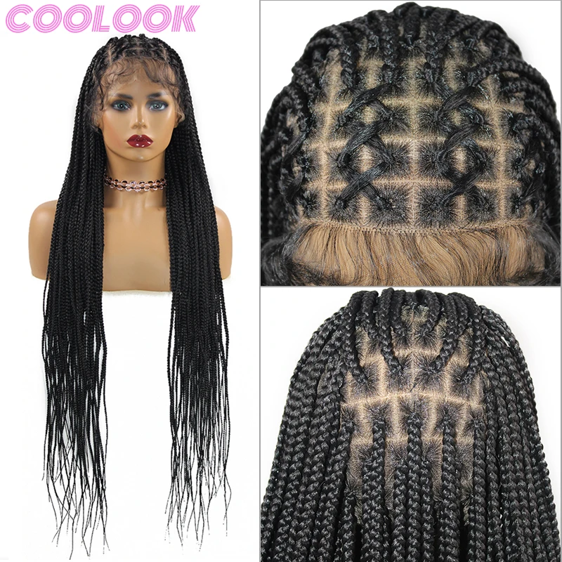 

Criss Cross Box Braided Wigs Full Lace Black Women Braids Lace Front Wigs Ombre Synthetic Lace Frontal Braid Wigs with Baby Hair