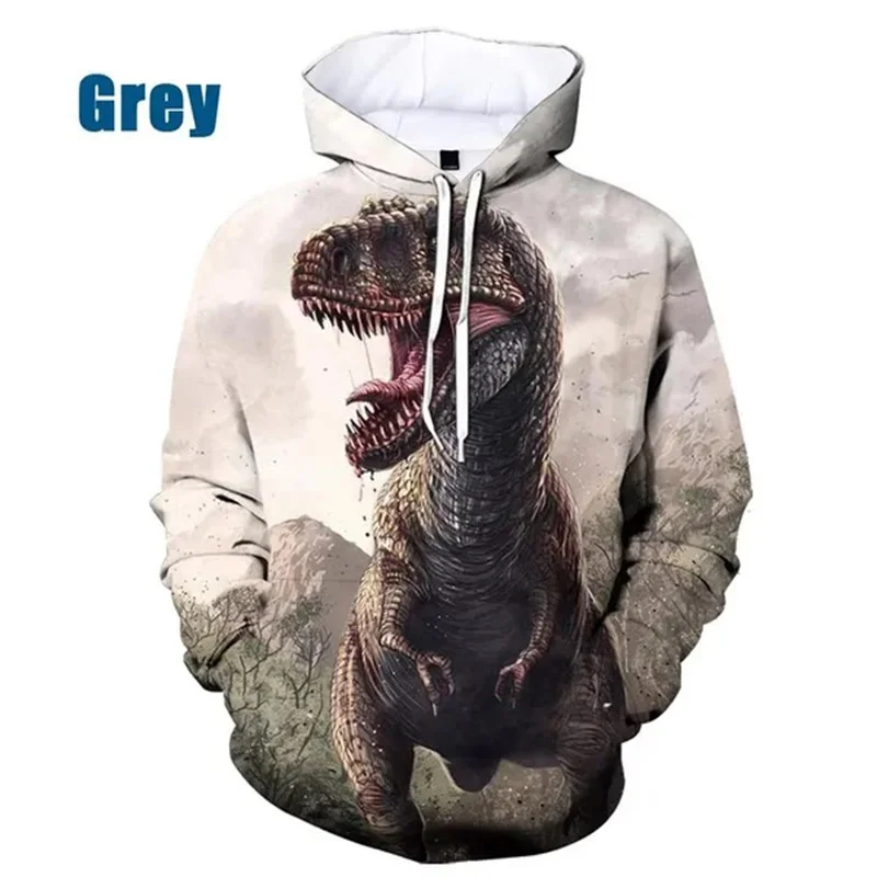 Sudadera con capucha con estampado de dinosaurio para hombre, sudadera informal de manga larga con estampado 3D de animales retro, sudadera holgada de otoño para la calle