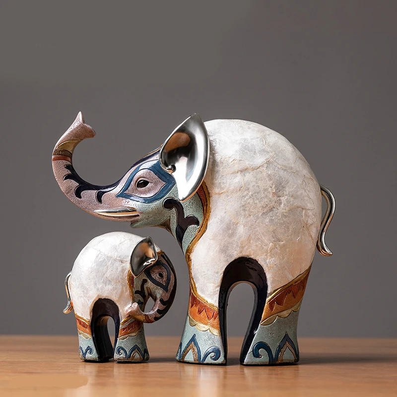 2PCS/SET Resin Elephant Statue Lucky Elegant Elephant Trunk Statue Lucky Wealth Figurine Crafts Ornaments for Home Decor