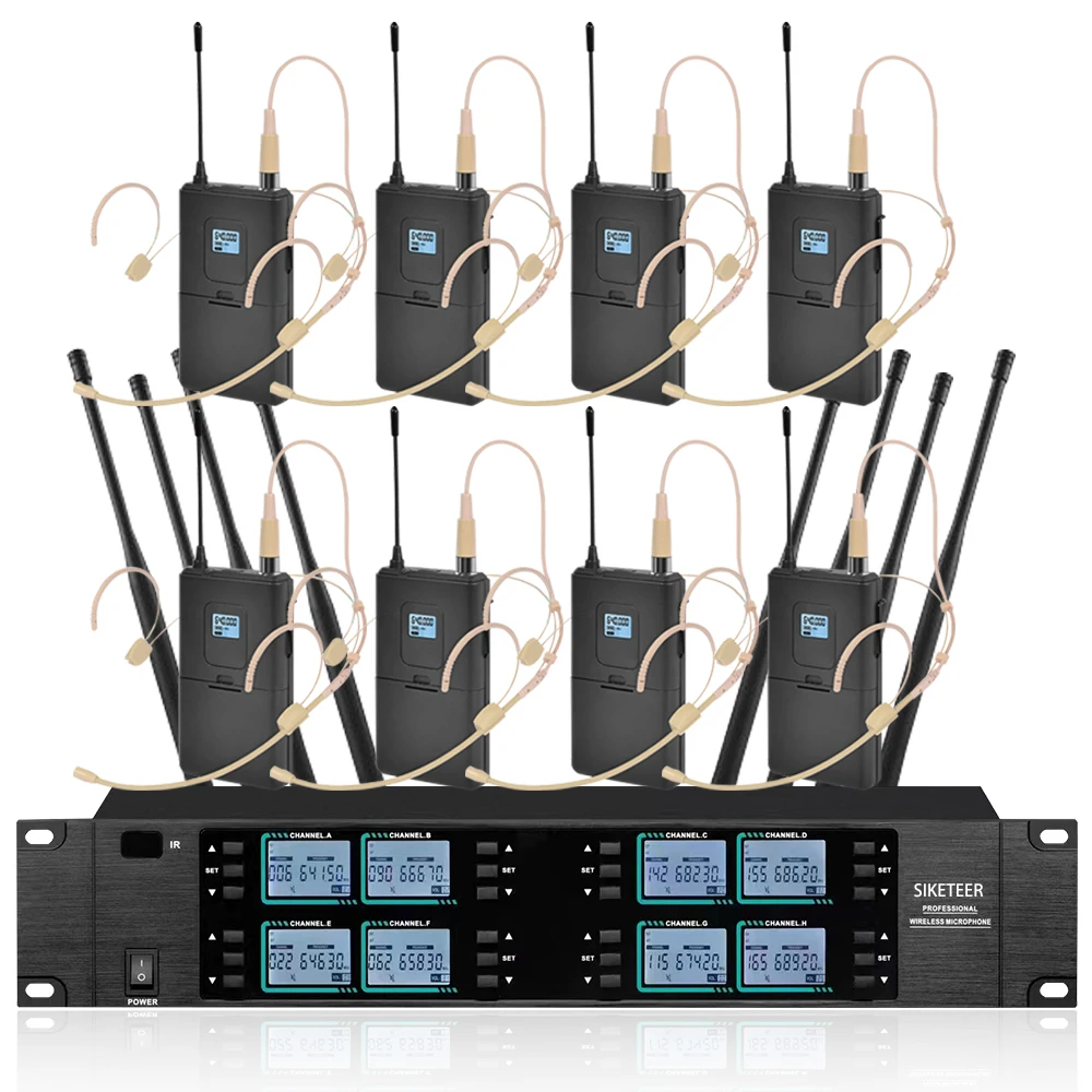 전문 무선 UHF 마이크, 8 채널 헤드셋 마이크, 교회 학교 무대 공연에 사용