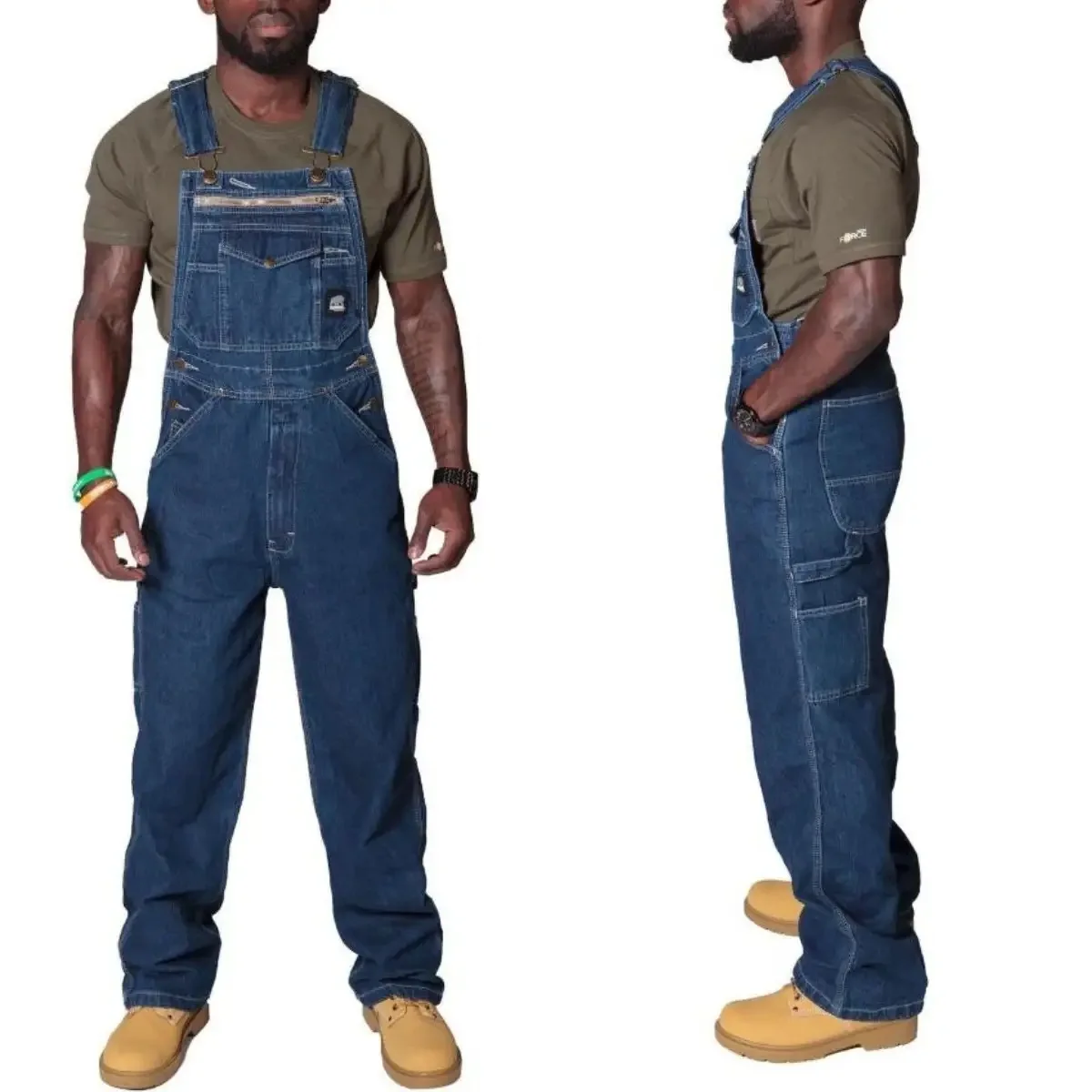 Dark Blue Heavy Weight Men's Jeans Overalls Fake Zipper Spliced Denim Suspender Long Trousers Big Size M-5XL 4