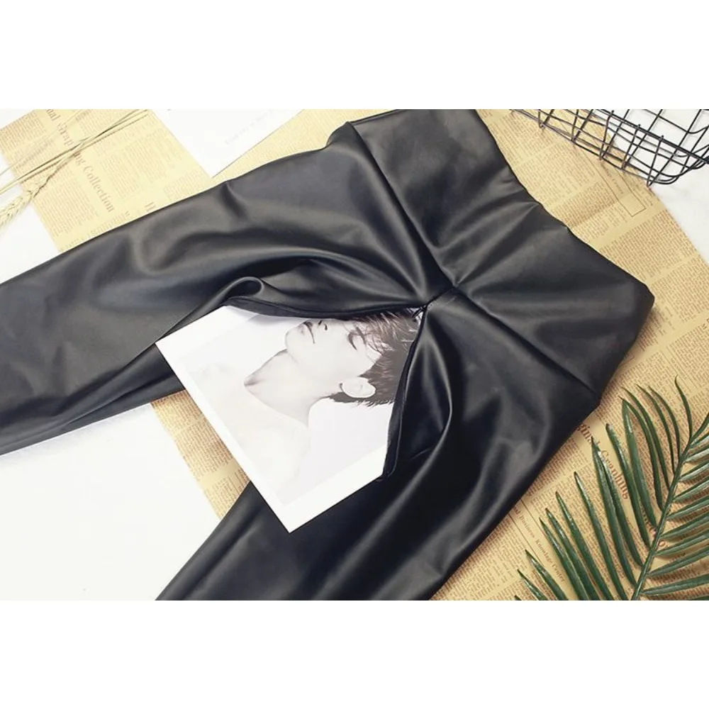 Open Crotch Outdoor Sex PU Pencil Pants Women Sexy Tight Booty Up Skinny Leggings Faux Leather Trousers High Waist Slim Jeggings