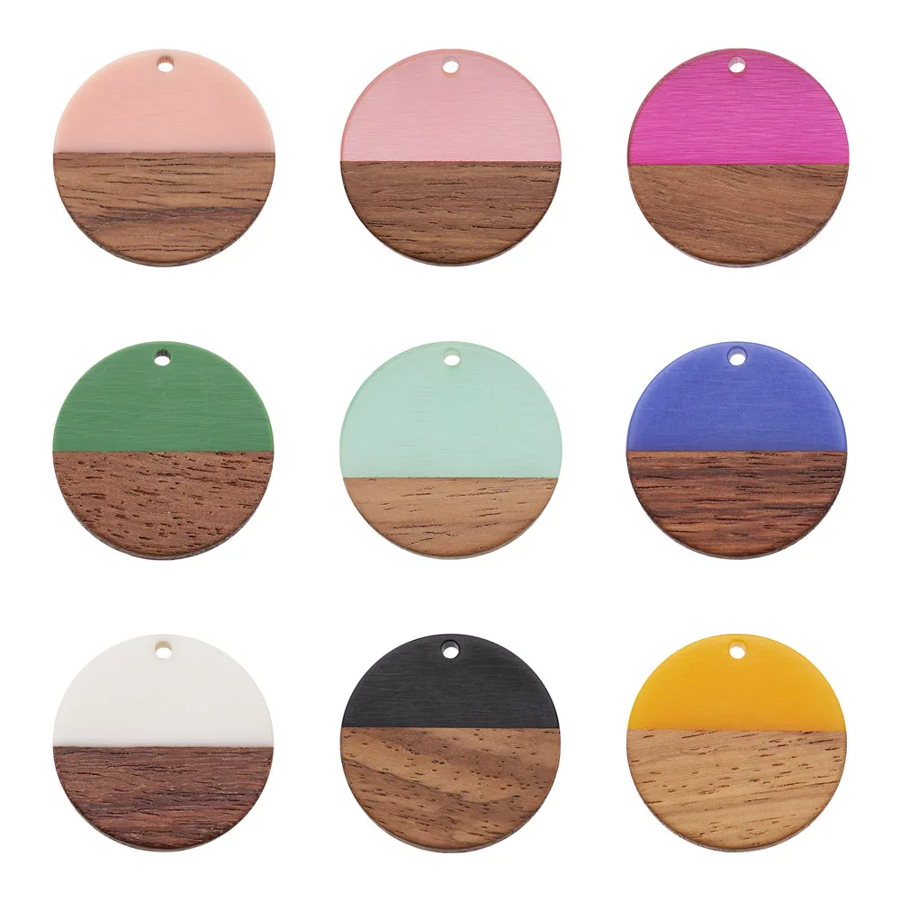 

Kissitty 18Pcs Mixed Color Flat Round Opaque Resin & Walnut Wood Pendants for DIY Handmade Necklace Earring Jewelry Findings