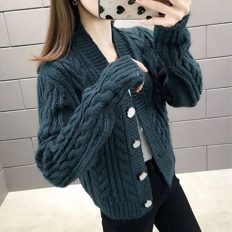 

Women's New Knitted Solid Color Sweater Cardiga Ladies Jacket 2021 Autumn Winter Button Fashion College Style V-neck Casual Tops