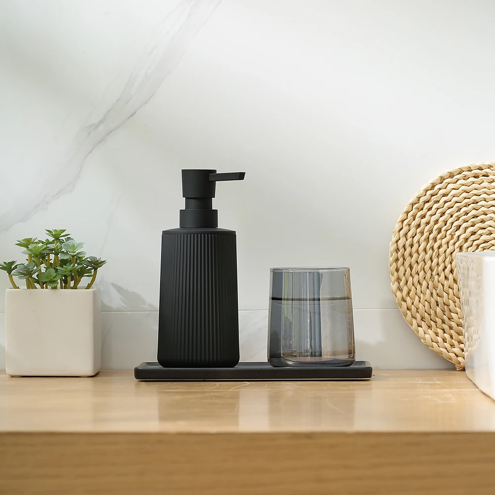 Hand Soap Dispenser for Bathroom and Kitchen Modern Farmhouse Striped Style Plastic Matte Black,soap dispenser,soap dispenser bottle,foaming soap dispenser,hand sanitizer dispenser