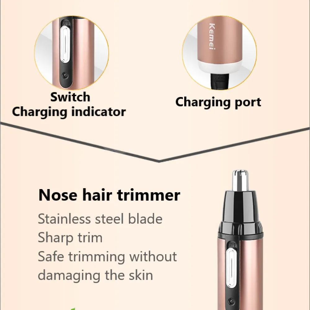 Kemei KM-6629 Rechargeable Hair and Nose Trimmer