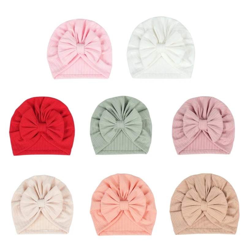 

F62D Baby Bowknot Hat Large Bow Turban Hat for Newborn Boys Girl Beanie Cap Soft Breathable Headdress Universal Hospital Hat