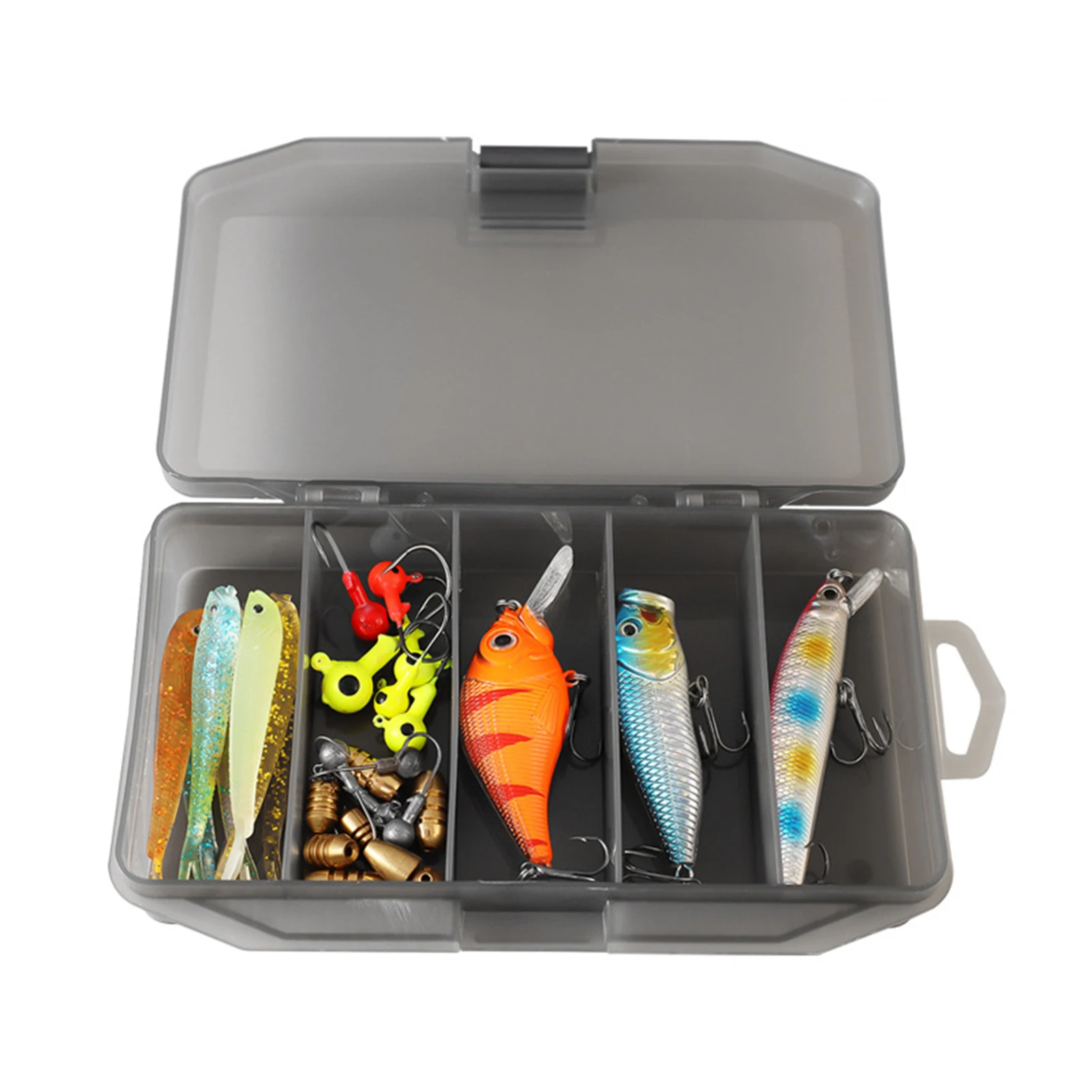 5 Grids Fishing Tackle Storage Case Compartments Container Plastic