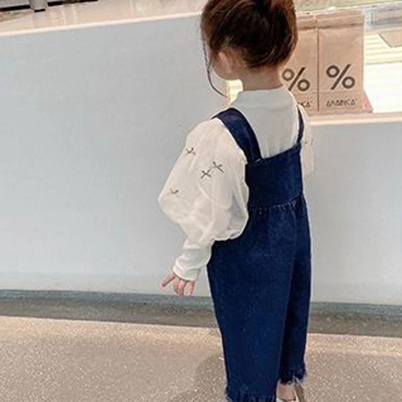 Girls Denim Overalls Autumn Clothing Trousers Girls Fashion Kids Outfit Girls Baby Spring Clothes Wide Leg Pants children overalls pants kids outfits