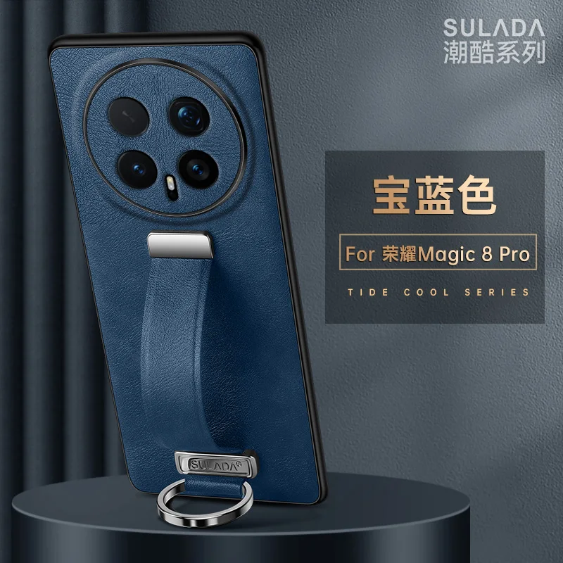 Premium Business Leather Stand Case with Wristband and Shockproof Bumper