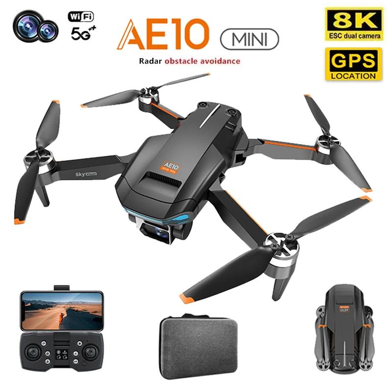 흔들림 방지 팬 틸트 GPS 장애물 회피 접이식 쿼드콥터 RC 헬리콥터, AE10 드론, 8K 듀얼 카메라, 3 축 EIS, 신제품