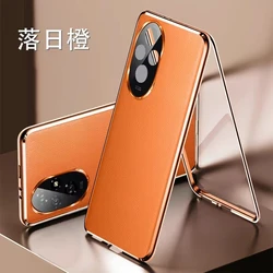 360 Full Protective Leather Case with Tempered Glass and Double - Sided Bumper for Honor 100 Pro (Orange)