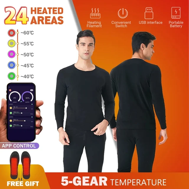 Heated Thermal Underwear Winter Heating Jacket Men Thermal Underwear USB  Battery Powered Smart Phone APP Control Temperature - AliExpress