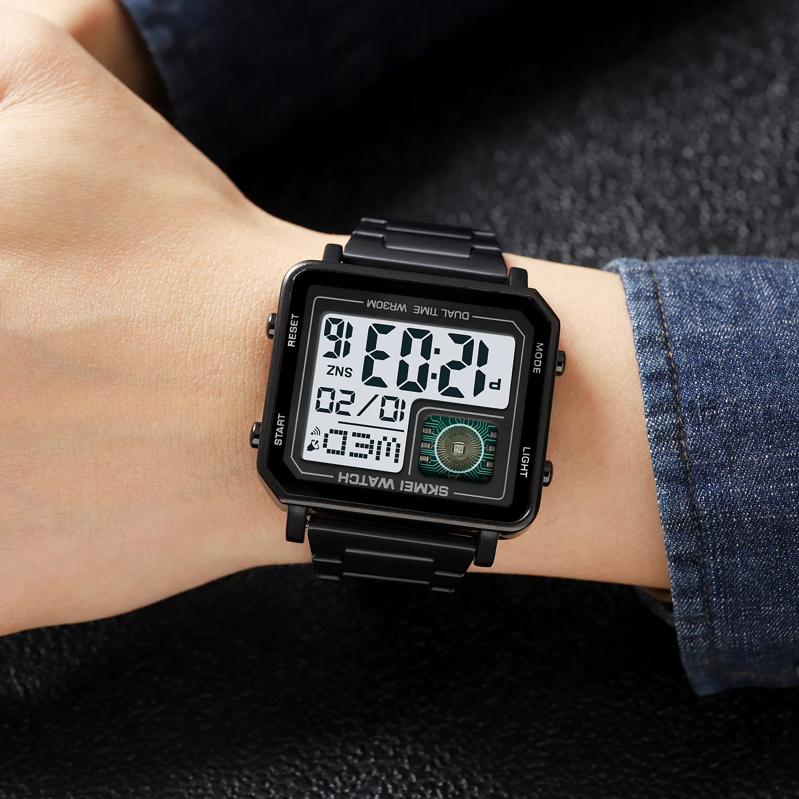 SKMEI Orologio Sportivo Uomo, Digitale Al Quarzo, Triplo Fuso Orario, Cronometro, Impermeabile 3ATM, Pelle - 3