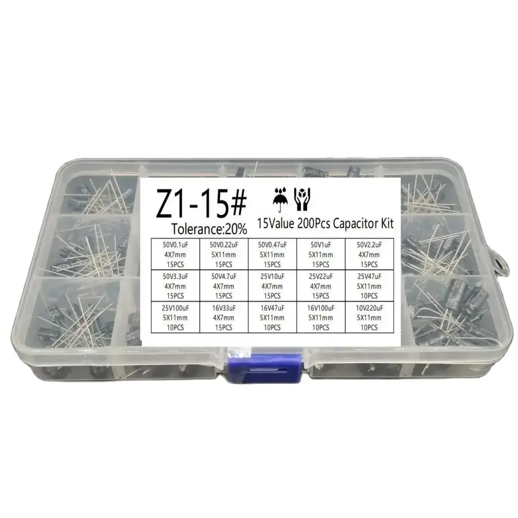 Electrolytic Capacitor 200pcs/lot Radial Capacitors Set 15Values 10V 16V 25V 50V 0.1uF-220uF