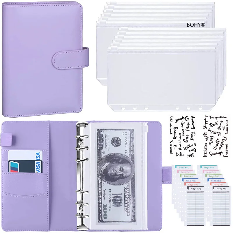 Budget Binder Zipper Envelopes Organizer Cash Envelopes for Budgeting Saving Money A6 Planner Excluding Transparent Pockets