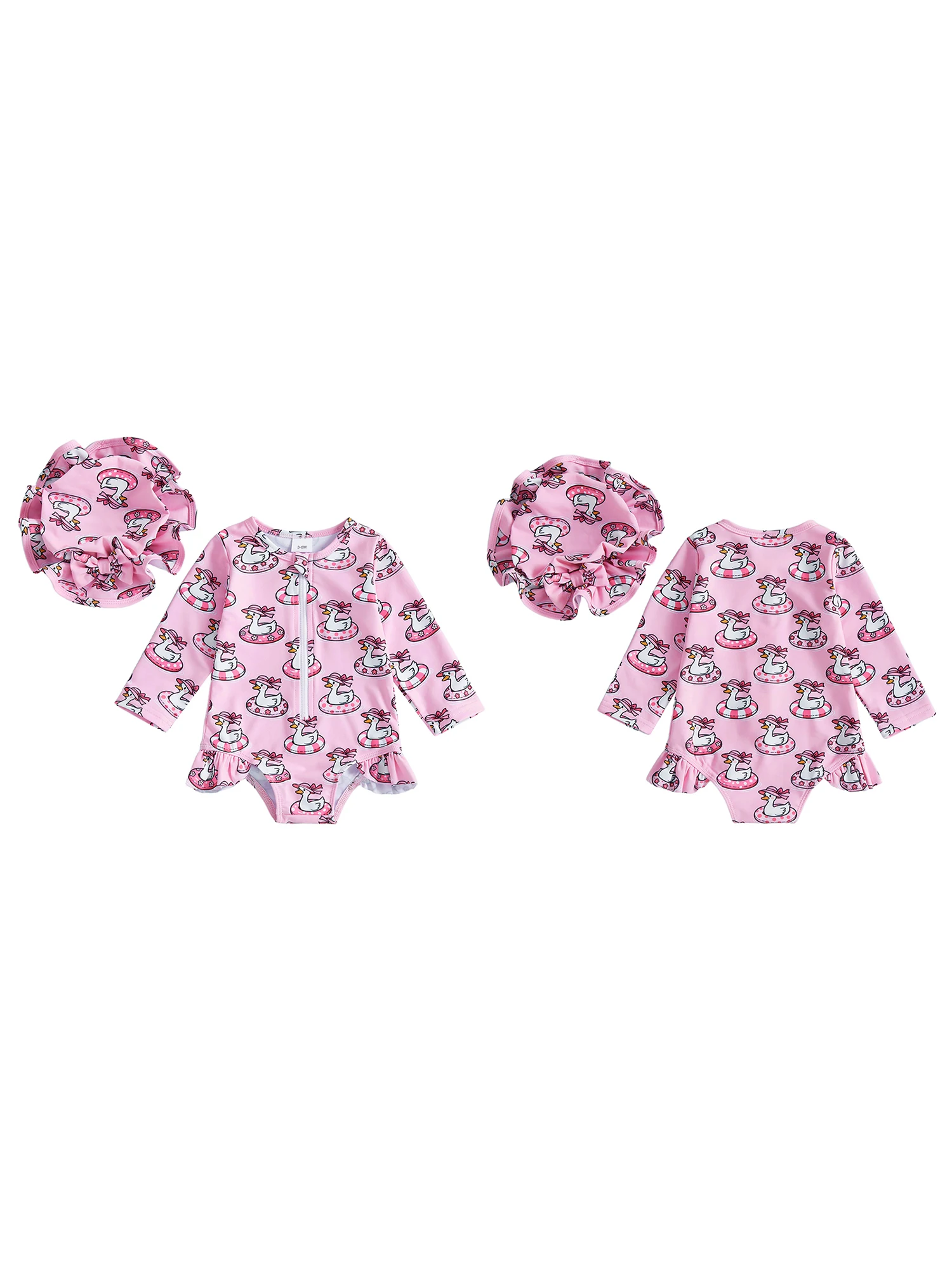 2Pcs Toddler Boys Swimsuit Set Shark Anchor Print Crew Neck Long Sleeve Zipper Rash Guard Swimwear and Sun Hat