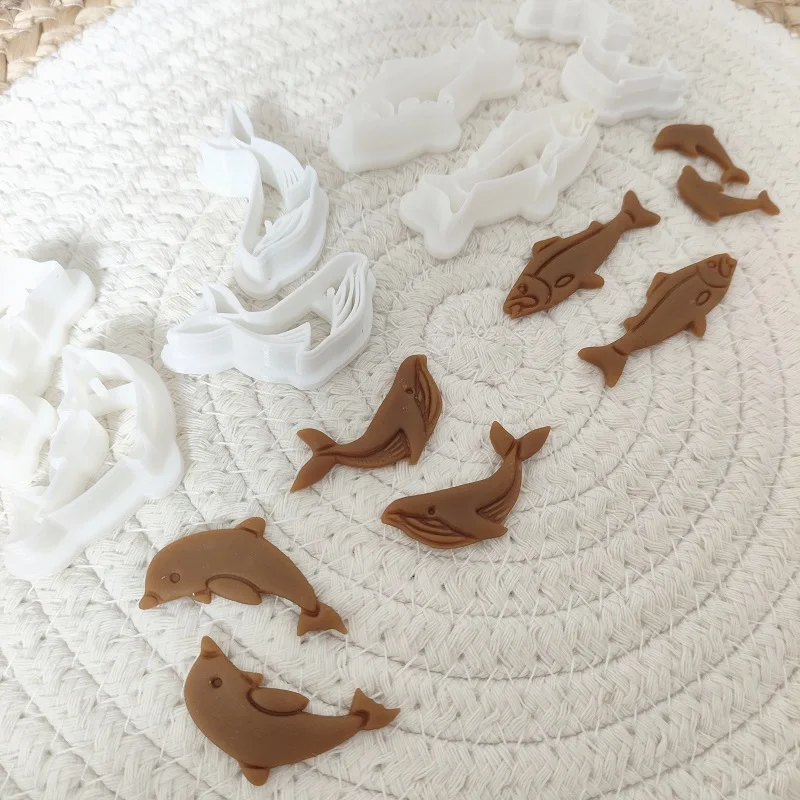 물고기 시리즈 귀걸이 폴리머 클레이 커터 돌고래 고래 정어리 도자기 금형 DIY 쥬얼리 펜던트 모양 누르면 점토 도구