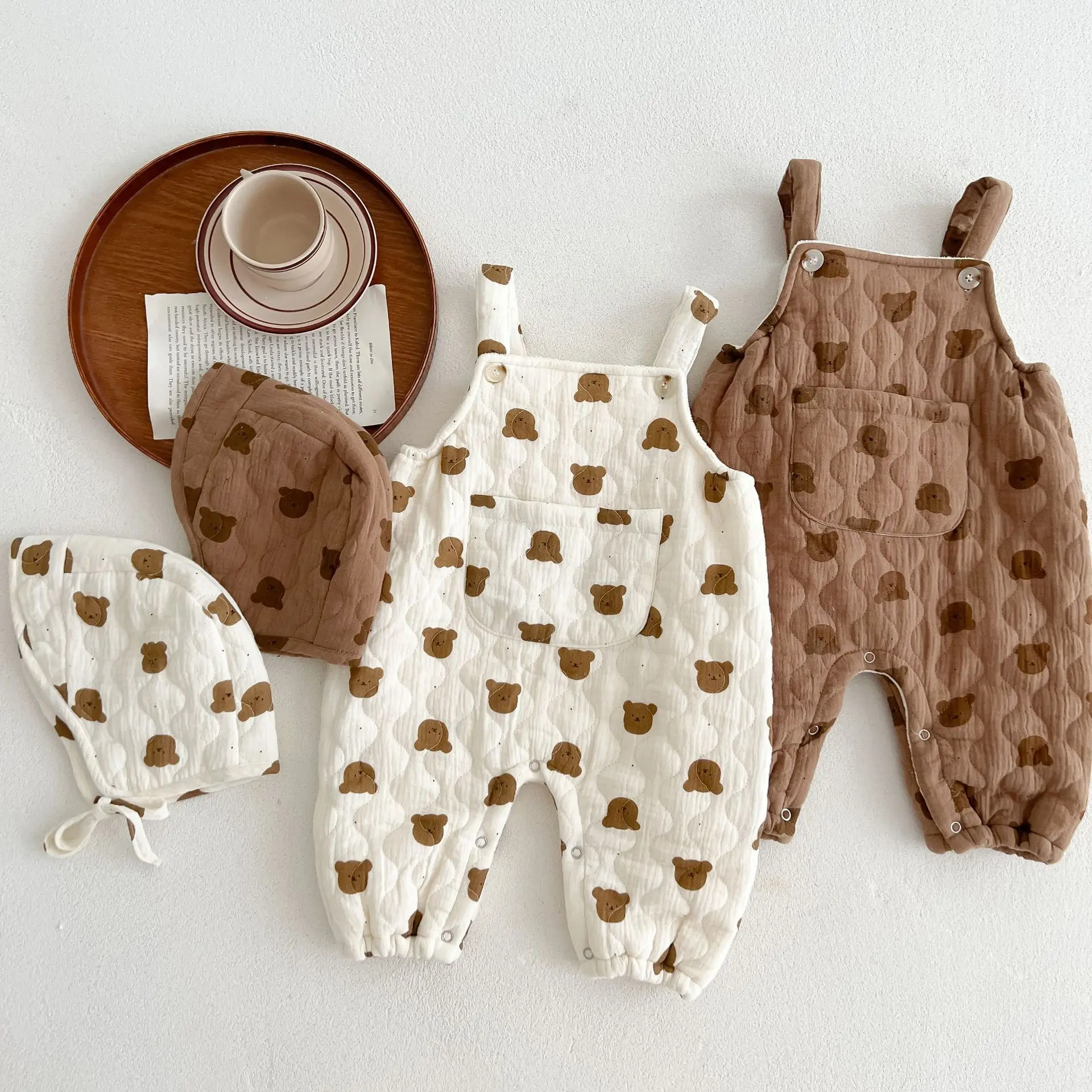 

Baby Jumpsuit 2023 Autumn Winter Padded Cotton and Velvet Bear Boy's One Piece Clothes Climbing Clothes Cartoon Jumpsuit